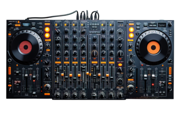 DJ musical instruments isolated on transparent background ,turntable instrument ,generative ai