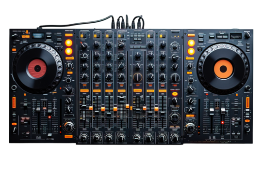 DJ musical instruments isolated on transparent background ,turntable instrument ,generative ai