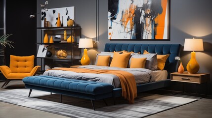Navy Blue and Orange Bedroom Retreat