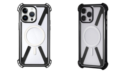 Mockup of a transparent protective phone case with a black border around the camera