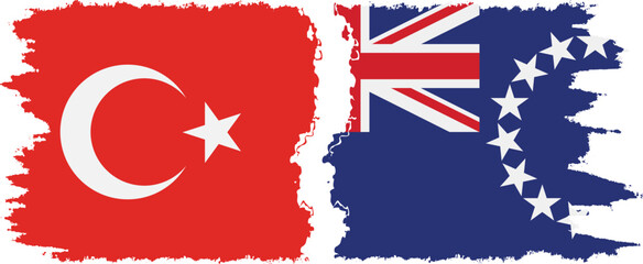 Cook Islands and Turkey grunge flags connection vector