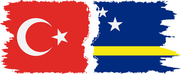 Curacao and Turkey grunge flags connection vector