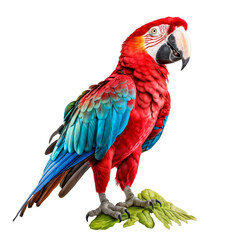 Fototapeta premium Scarlet macaw on a branch isolated on white background