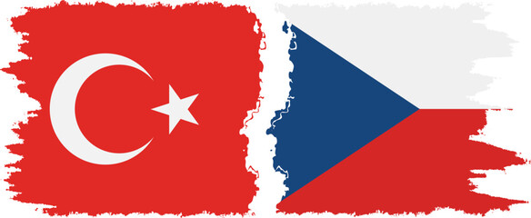 Czech and Turkey grunge flags connection vector