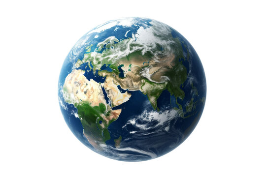 Earth. This photo depicts a detailed image of the Earth against a plain Transparent background.