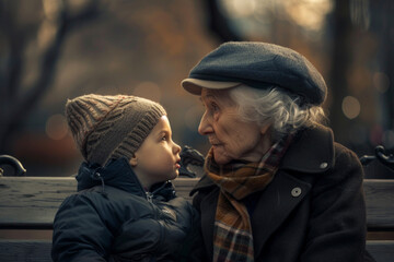 An elderly woman is babysitting her grandchildren