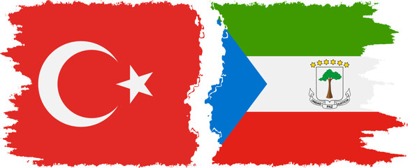 Equatorial Guinea and Turkey grunge flags connection vector