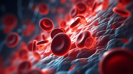 Macroscopic flow of red blood cells flowing through an artery - obrazy, fototapety, plakaty