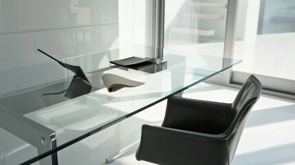 Minimalist Study Area with Sleek Glass Desk AI Generated.
