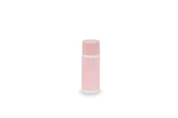 Cosmetic pink bottles isolated on white background with clipping path. Cosmetic products.