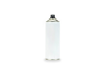 Blank white spray can isolated on white background with clipping path.  Metal Bottle Paint Can.