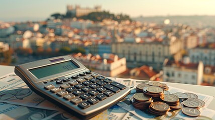 Giant Calculator on Property Listings with Euro Coins