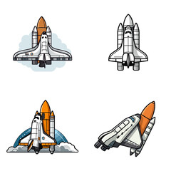 Space Shuttle (Space Shuttle Illustration) simple minimalist isolated in white background vector illustration