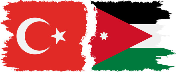 Jordan and Turkey grunge flags connection vector