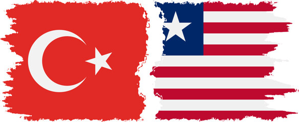 Liberia and Turkey grunge flags connection vector