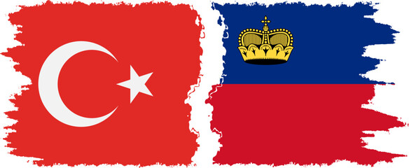 Liechtenstein and Turkey grunge flags connection vector