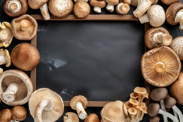 Top view of various kinds of edible mushrooms 