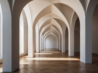 empty room with white walls arches, background