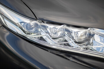 LED headlights with lenses in the car