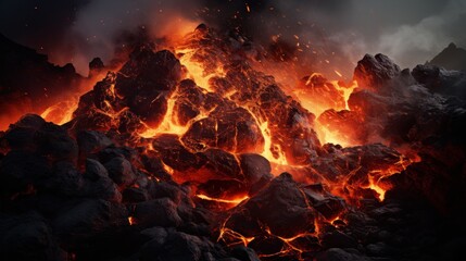 Infernal convergence  mesmerizing vortex of molten lava, crackling energy, and fiery illumination - obrazy, fototapety, plakaty