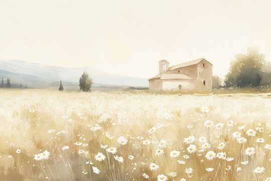 fields, daisy field, barn, house, Jerusalem town, greek landscape