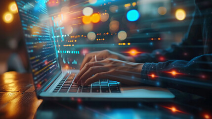 Digital marketing, global business technology, market plan, straegy and solution concept, Businessman working on laptop with internet connection, modern technology interface. Finance and investment 