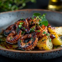 Grilled Octopus (Polvo &agrave; Lagareiro) Plated Dish

