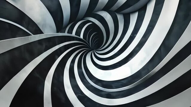 3d render of a spiral tunnel with black and white stripes.