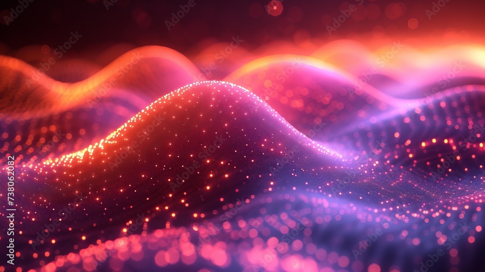 Poster A gradient wave of particles with a digital background and futuristic vectorillustration on top of it.