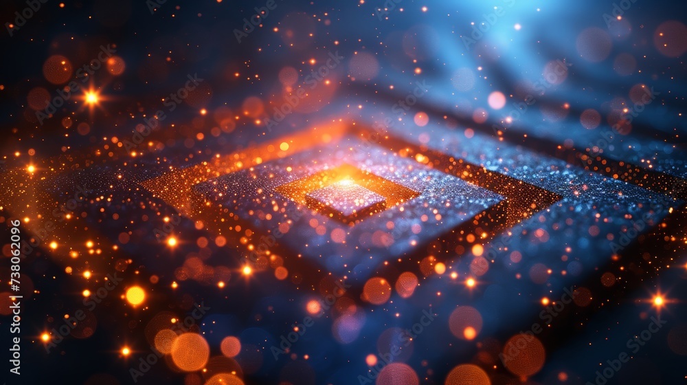Poster futuristic technology digital concept square pattern with lighting glow particles.