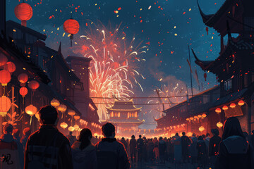 Modern Architecture,illustration,The sound of firecrackers and fireworks