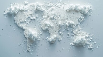 World map made of snow. All continents of the winter world