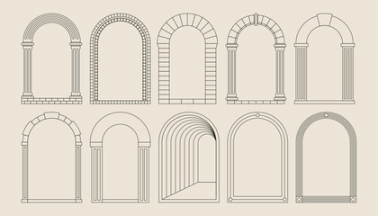 Boho frame arch vector illustration modern minimalistic retro aesthetic linear arc portal logo bohemian design element mystical geometric abstract border
