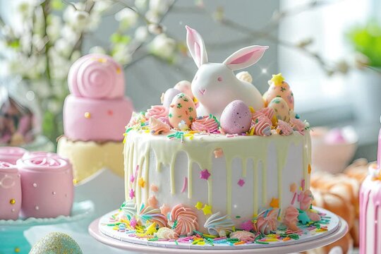 easter cake with eggs and sprinkles