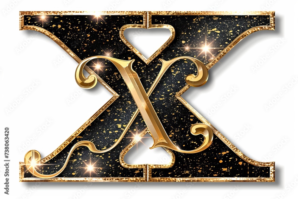 Poster Bold letter  x  on a pristine white background, isolated for design elements and typography concepts