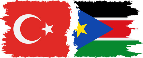 South Sudan and Turkey grunge flags connection vector