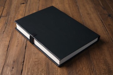 blank book cover mockup on wood table