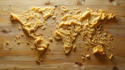 World map made of cheese. All continents of the cheese world