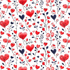 Love flowers hearts Seamless Pattern on transparent Background - Ai generated