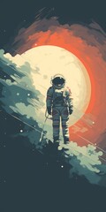 An imaginary painting of an astronaut with a red theme. - obrazy, fototapety, plakaty