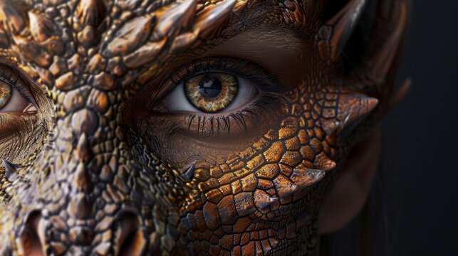 Realistic portrait of a dragon in human form