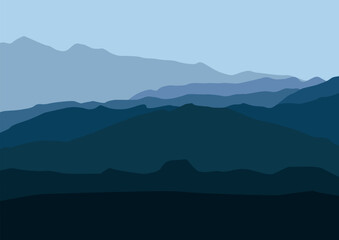 Obraz premium Panorama landscape mountains. Vector illustration in flat style.