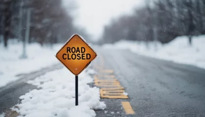 Fotobehang road closed sign in snow  © abu