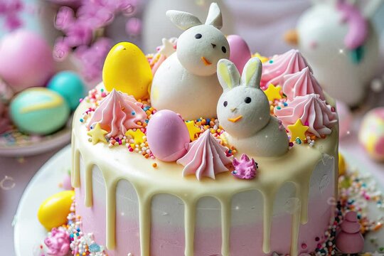 easter cake with eggs and sprinkles