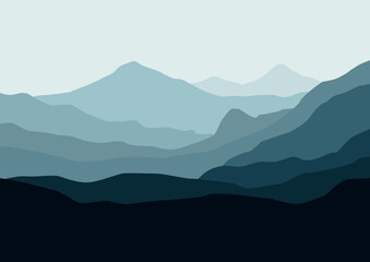 Obraz premium Panorama landscape mountains. Vector illustration in flat style.