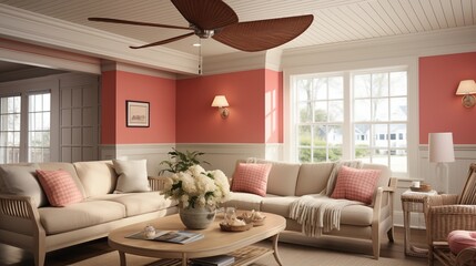 Red and Cream Ceiling Fan Blades