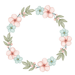 Obraz na płótnie Canvas Pink and blue flower wreath for springtime