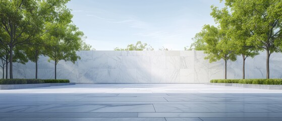 Modern Marble Plaza with Lush Green Trees
