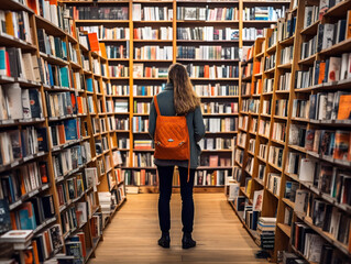 A person peacefully exploring a bookstore, surrounded by bookshelves filled with literary treasures.