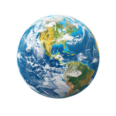 Detailed Globe with Continents on White Background Isolated on Transparent or White Background, PNG